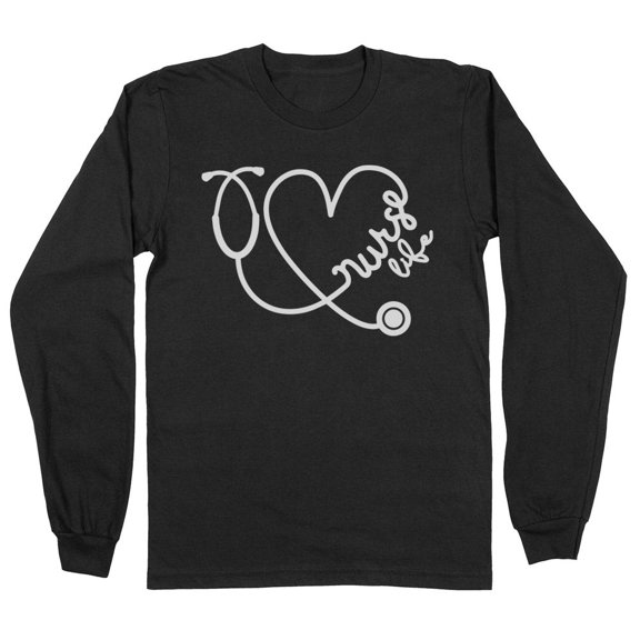 Nurse Life Heart Long Sleeve Shirt Unisex Large Black