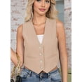 thumbnail image 4 of Cropped Suit Vest for Women Button Up Business Casual Dressy Waistcoat Vest Tops Khaki L, 4 of 9