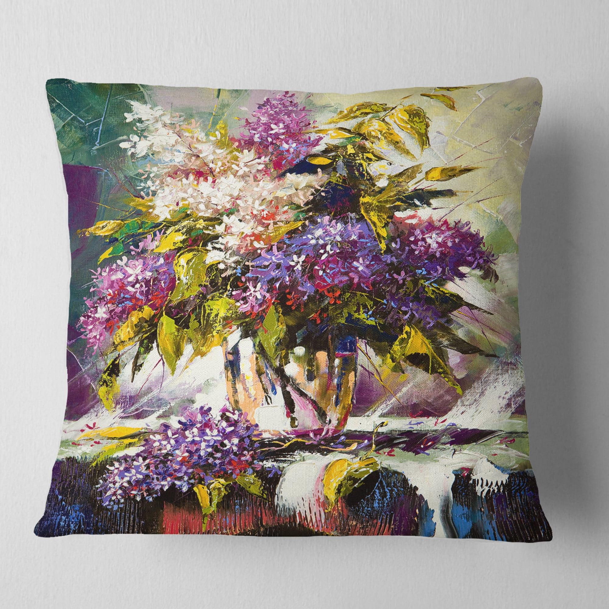 Designart Lilac Bouquet in a Vase - Floral Throw Pillow - 16x16