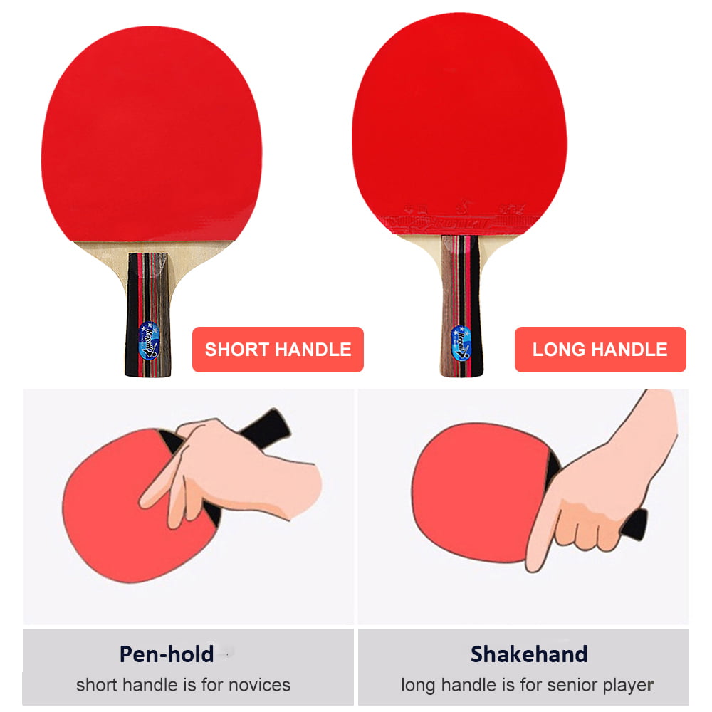 2x Table Tennis Racket Ping Pong Paddle Bat Training Sport Long Short Handle 