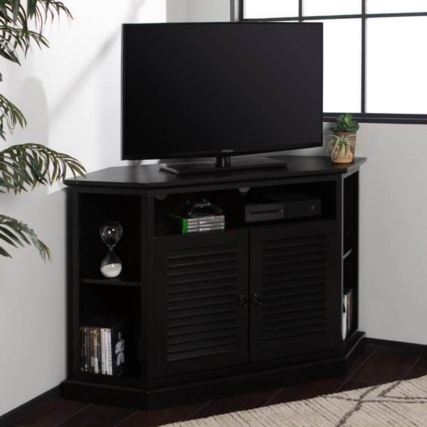 Newport Louvered Door Corner TV Stand by Birch Harbor Black Walmart