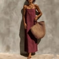 thumbnail image 6 of Ygbgbb Women's Washed Crinkle Cami Maxi Dress, Solid Color Sleeveless Spaghetti Strap Beach Sundress with Loose Fit Wine M, 6 of 9