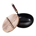 thumbnail image 4 of Sartén de hierro, utensilios de cocina, olla de hierro reutilizable con tapa de madera, wok antiadherente para 20 centímetros, 4 of 9