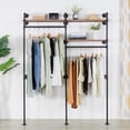 thumbnail image 1 of ZXNYH Industrial Pipe Gold Clothing Rack with 2 Tier Shelf, Double Hanging Rods Clothes Rack Wall Mounted, Display Rack On Wall for Hanging Clothes Retail Display, 1 of 8