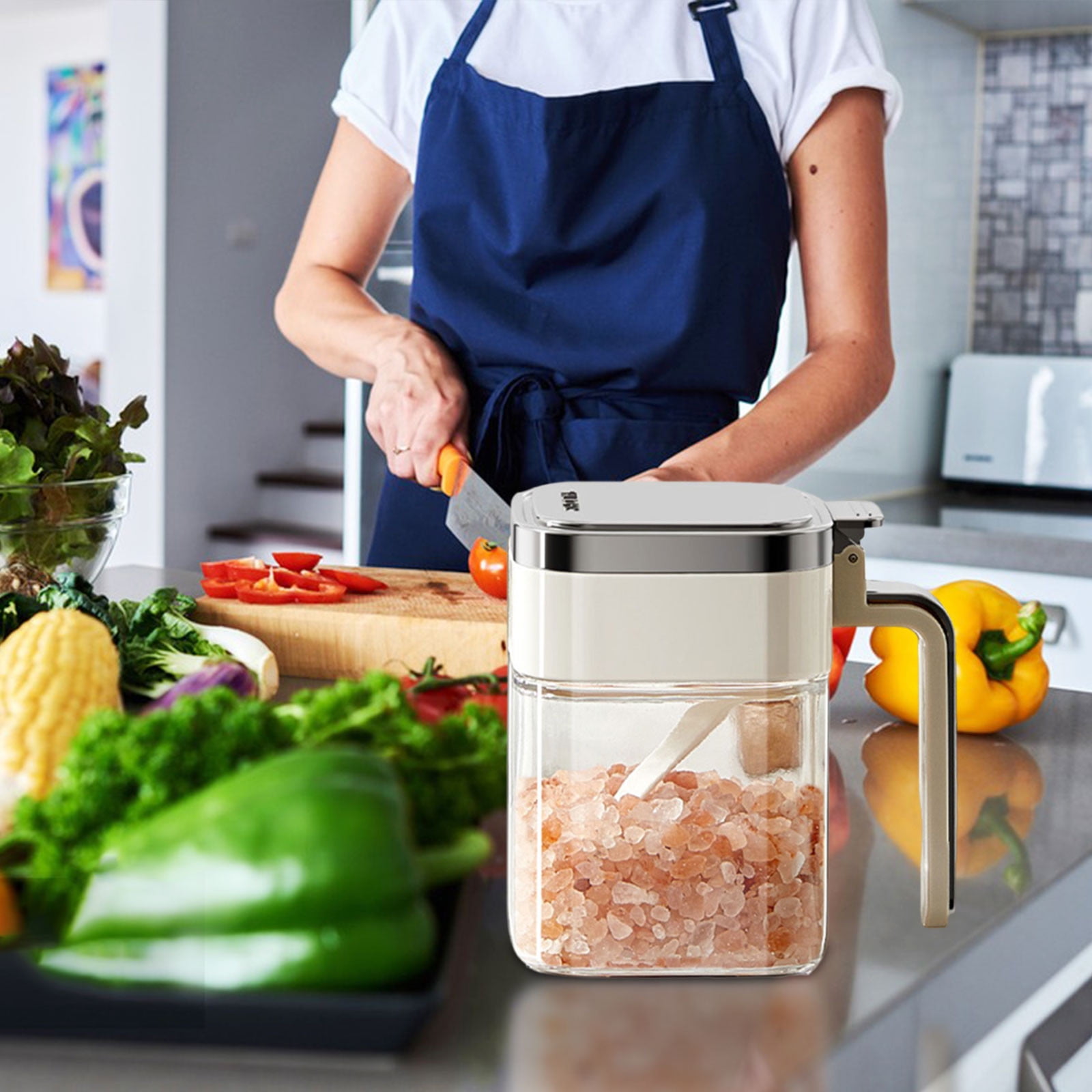 Antqov Glass Seasoning Boxes-Seasoning Glass Containers Food Storage Bowl 380ml Container Bowl Food Grade Airtight Seasoning Glass Container Cassette Lid