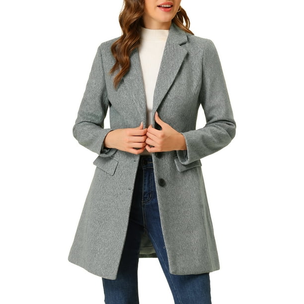 Abrigo de mujer INSPIRE CHIC de color sólido con solapa muesca y un solo botón, abrigo de invierno, gris claro, 2XL