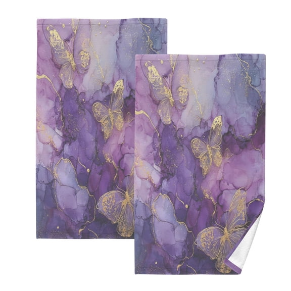 DEIARA Gold Trimmed Butterfly 100% Cotton Towel 2 Pieces Set Super Soft and Highly Absorbent Suitable for Bathroom Gym Travel Camping Pool