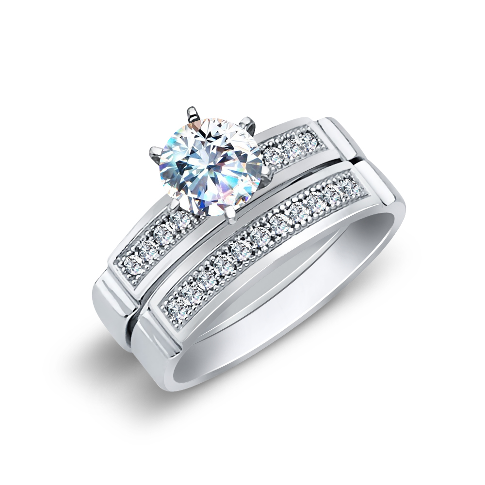 14k white gold cz wedding ring sets