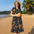 thumbnail image 4 of Picia Colorful Plants Mushroom Pattern Women's Short Sleeve Summer Dress Pleated Loose Swing Knee Length Short Sleeve Swing Dresses, 4 of 6
