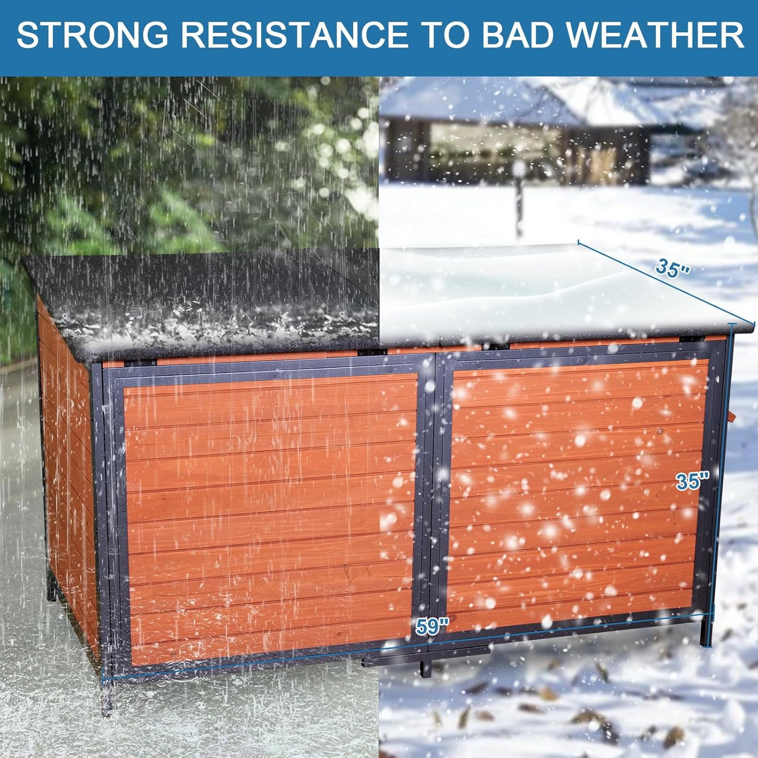 Insulated Extra Large Wooden Dog House Outdoor Iron Frame 59.1" L Winter Pet Kennel Weatherproof