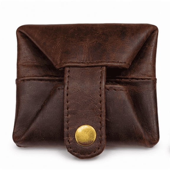 Vintage Genuine Leather Coin Pouch for Men & Women, Handmade Snap Closure Coin Purse, Compact Pocket Wallet for Coins, Keys & Small Essentials (Dark Brown)