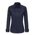 thumbnail image 2 of Button Down Shirts for Women Collared Long Sleeve Dress Shirt Business Casual Blouse for Work Navy Blue 4XL, 2 of 6
