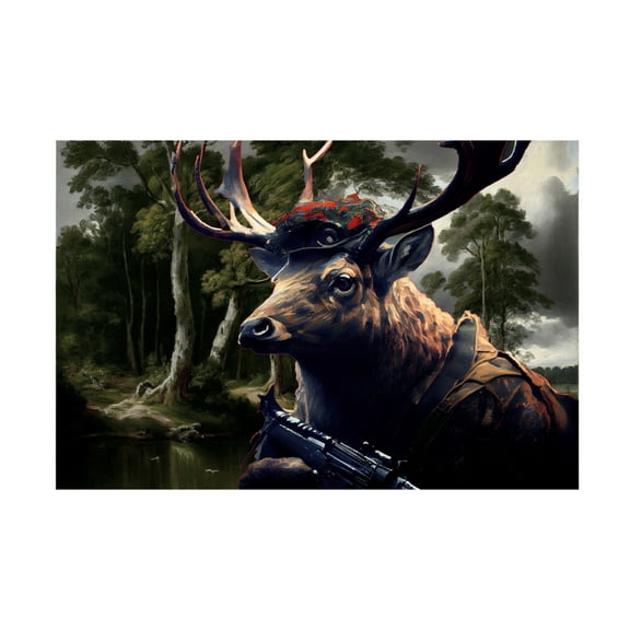 Canvas Wall Art - Sasha 'Warrior Deer III' Wall Art for Living Room, Bedroom, or Office Décor by Trademark Fine Art - 19 x 12 Inches