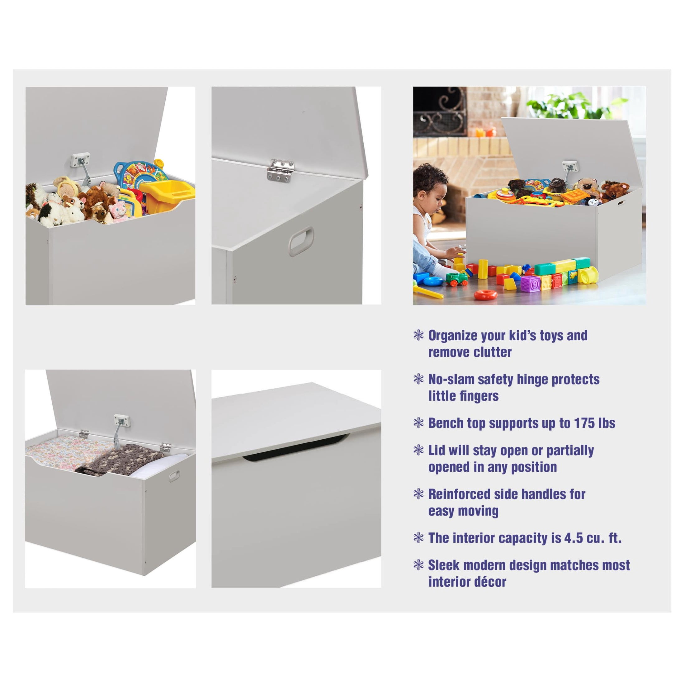 Badger Basket Child’s Wooden 29 gal Flat Bench Top Toy Chest, White
