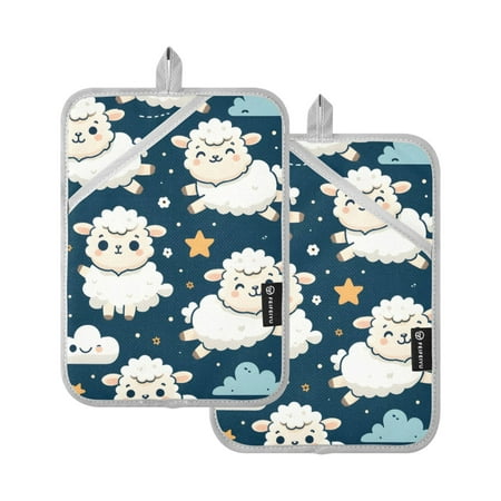 

Sheep Cloud Star Oven Mitts 2 Pcs Pot Holders Sets Heat Resistant for Kitchen Cooking Baking 7 x9.8
