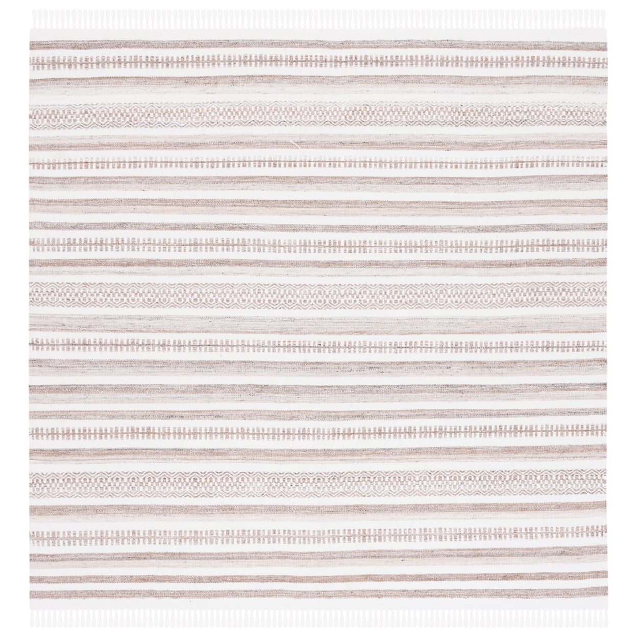 SAFAVIEH Kilim Mandy Striped Polyester Area Rug, Ivory/Light Brown, 6' x 6' Square