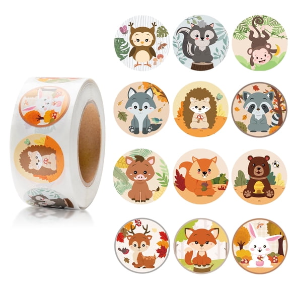 MALLMALL6 Woodland Animal Roll Stickers for Party Favor,Gift Bag Seal, 500 Pcs