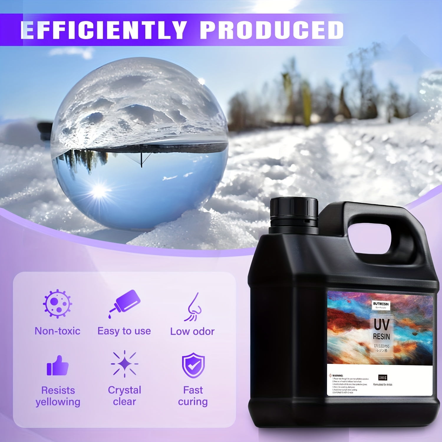 BUTIRESIN UV Resin 1000g UV Epoxy Resin Crystal Clear Ultraviolet Curing Epoxy Resin Kit for DIY Jewelry Making, Craft Decoration - Hard UV Glue Solar Cure Sunlight Activated Resin for Beginner
