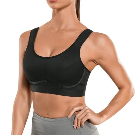 

CtriLady Women s Sports Bra Workout Yoga High Impact Full Support Wireless Bras Racerback Strong Hold Crossed Back Padded Athletic Bra Adjustable Straps(Black 3X-Large)