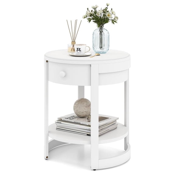 Topcobe 2-Tier Round End Table Mid Century Modern Nightstand, End Tables Living Room, Modern Furniture for Home-White