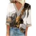 thumbnail image 2 of Fiudx Liquidación de Ahorros de Verano Blusas de Túnica Básica con Cuello En V y Costuras de Encaje Estampadas con Manga 3/4 para Mujer, 2 of 5