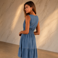 thumbnail image 3 of Medium Blue X-Small Sleeveless Chambray Mini Dress Summer Casual Wear, 3 of 6
