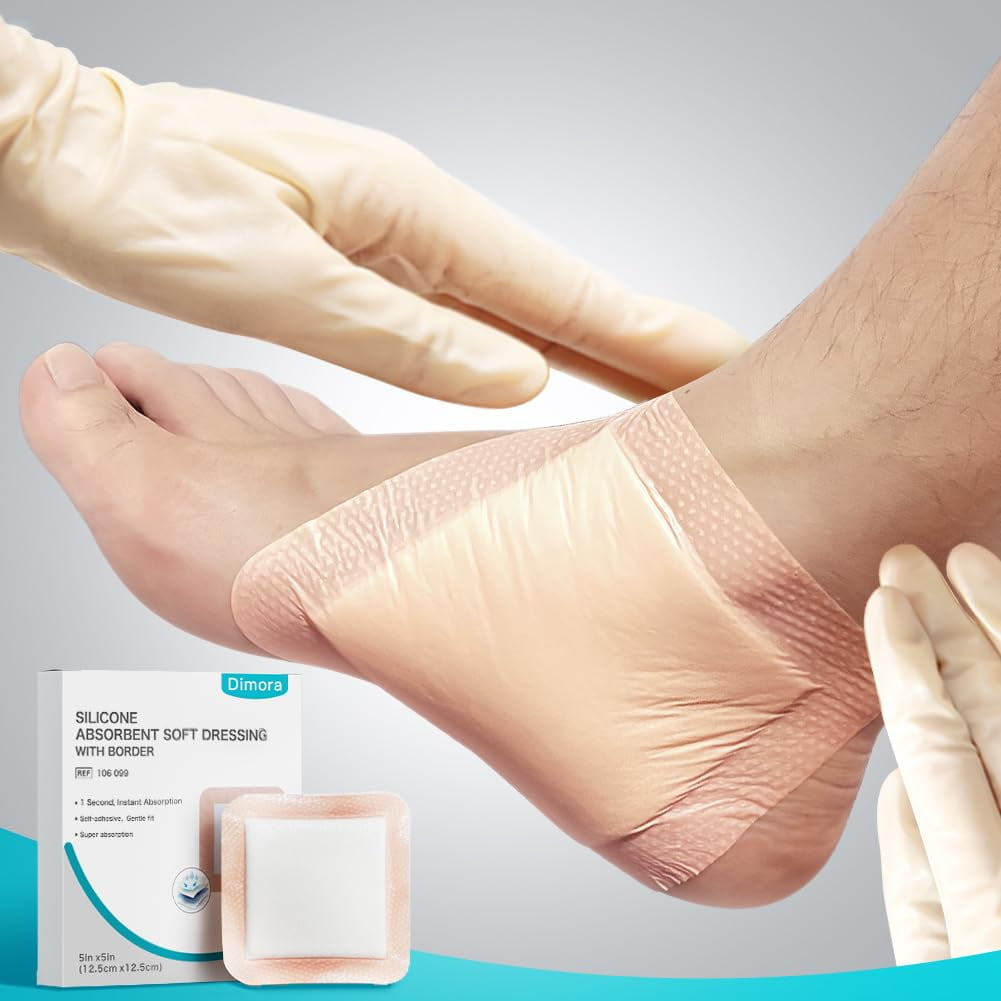 Dimora Super Absorbent Wound Dressing, Gentle Adhesive Bandages, Self-Adhesive Bandages with Ultrasorb Polymer, Heavy Exudate Wound Pad, 5"X 5" 10 Packs