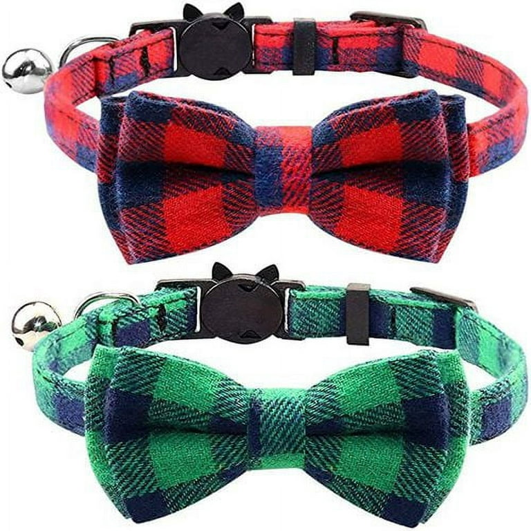 Alainzeo Upgraded Breakaway Cat Collar with Bow Tie and Bell, Cat Collars  with Bandana, 2 Pack Adjustable Cute Plaid Cotton Kitten Collar for Male  and