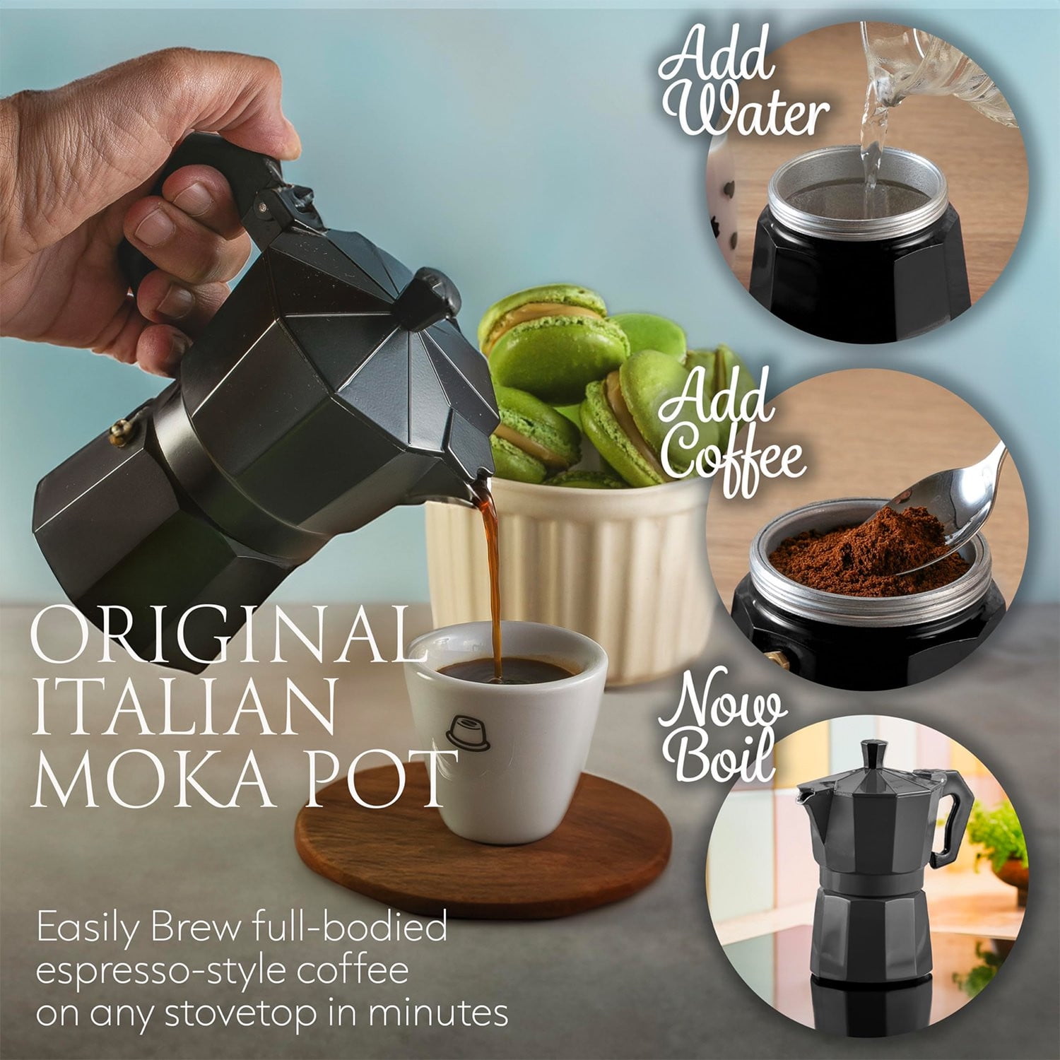 Italian Octagonal Mocha Pot – Elegant Coffee Maker for Traditional Brewing, Perfect for Home or Gifting to Coffee Lovers