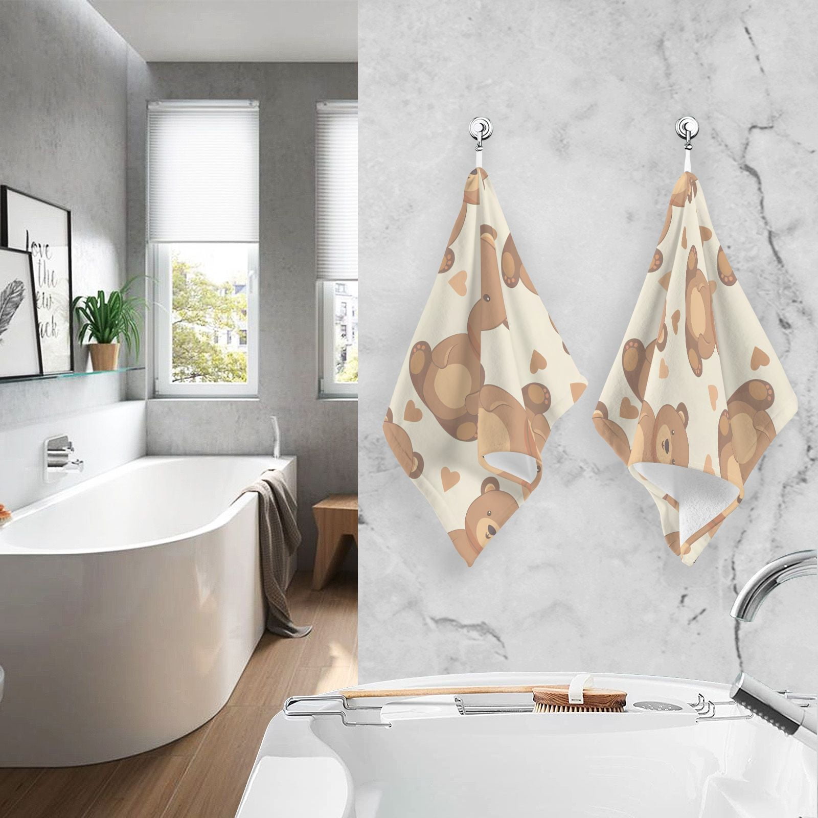 Teddy Bears Hand Towel Bath Towels Face Towels Cotton Absorbent for Home Hotel Spa Swimming Yoga Sports Decorative Towel Set of 2