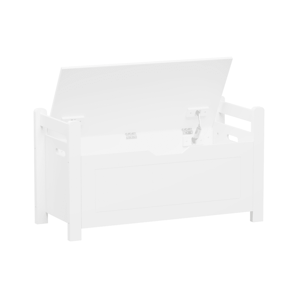 IVV 35"W Storage Chest, Wooden Storage Bench with Seating Cushion, Lift Top Toy Chest with Safety Hinges, Entryway Shoes Bench for Living Room, Bedroom, White