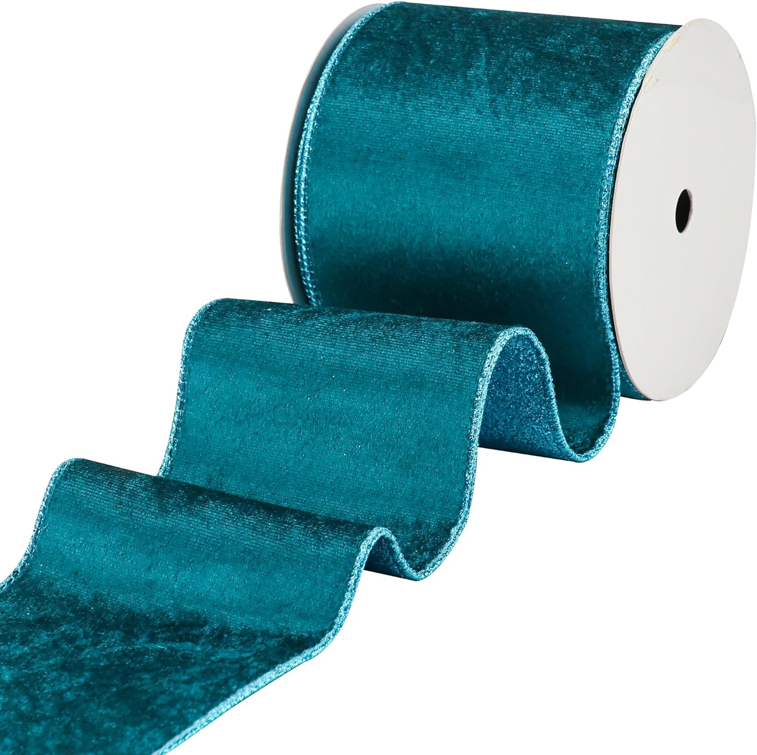 Turquoise Velvet Wired Ribbon 4 inch Christmas Tree Ribbon Double-Sided Glitter Turquoise Blue for Trees, Wreaths, Bows, Garland, Crafts-10 Yards