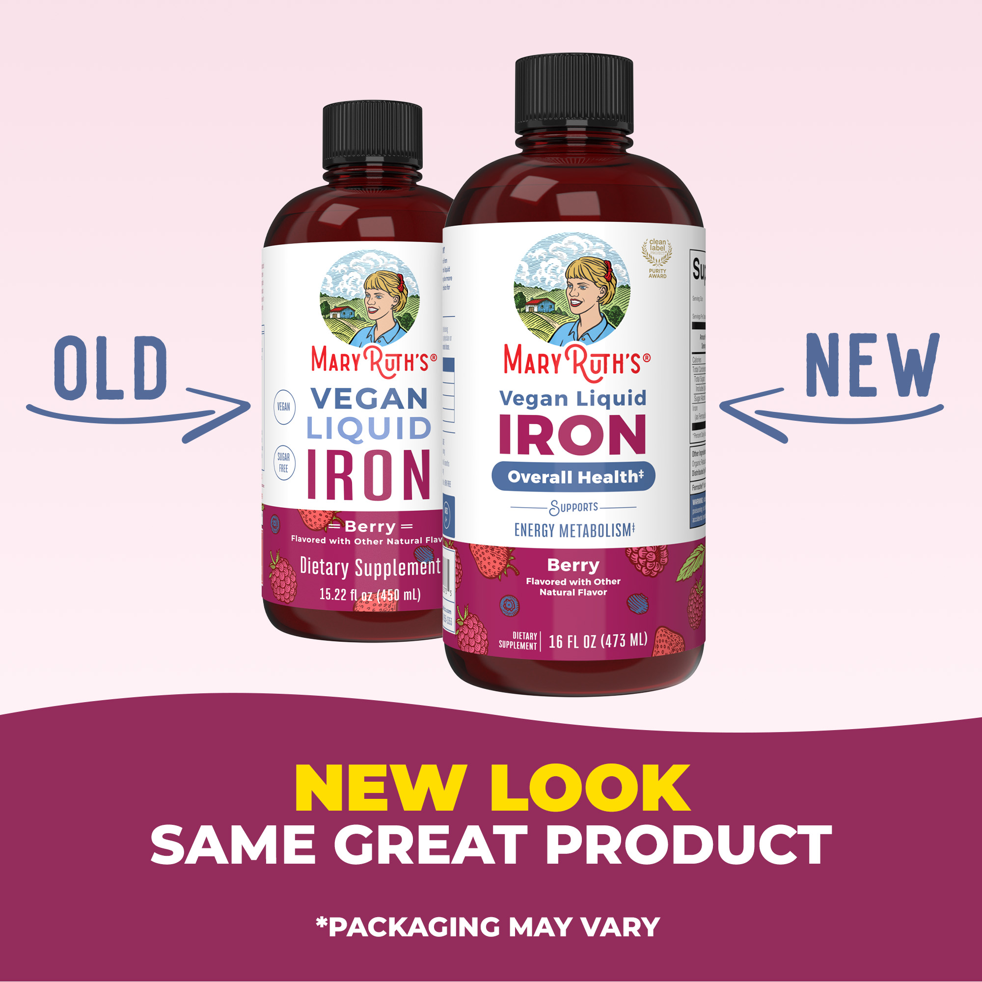 MaryRuth's Vegan Liquid Iron Berry Mineral Supplement, Cellular Overall Health, Unisex, Ages 4+, 16 fl oz