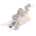 thumbnail image 1 of EeaseCA Rhinestone Flowers Gold Leaf Wedding Hair Combs Bridal Side Comb Head Headpiece Hair Accessory (Blue), 1 of 7