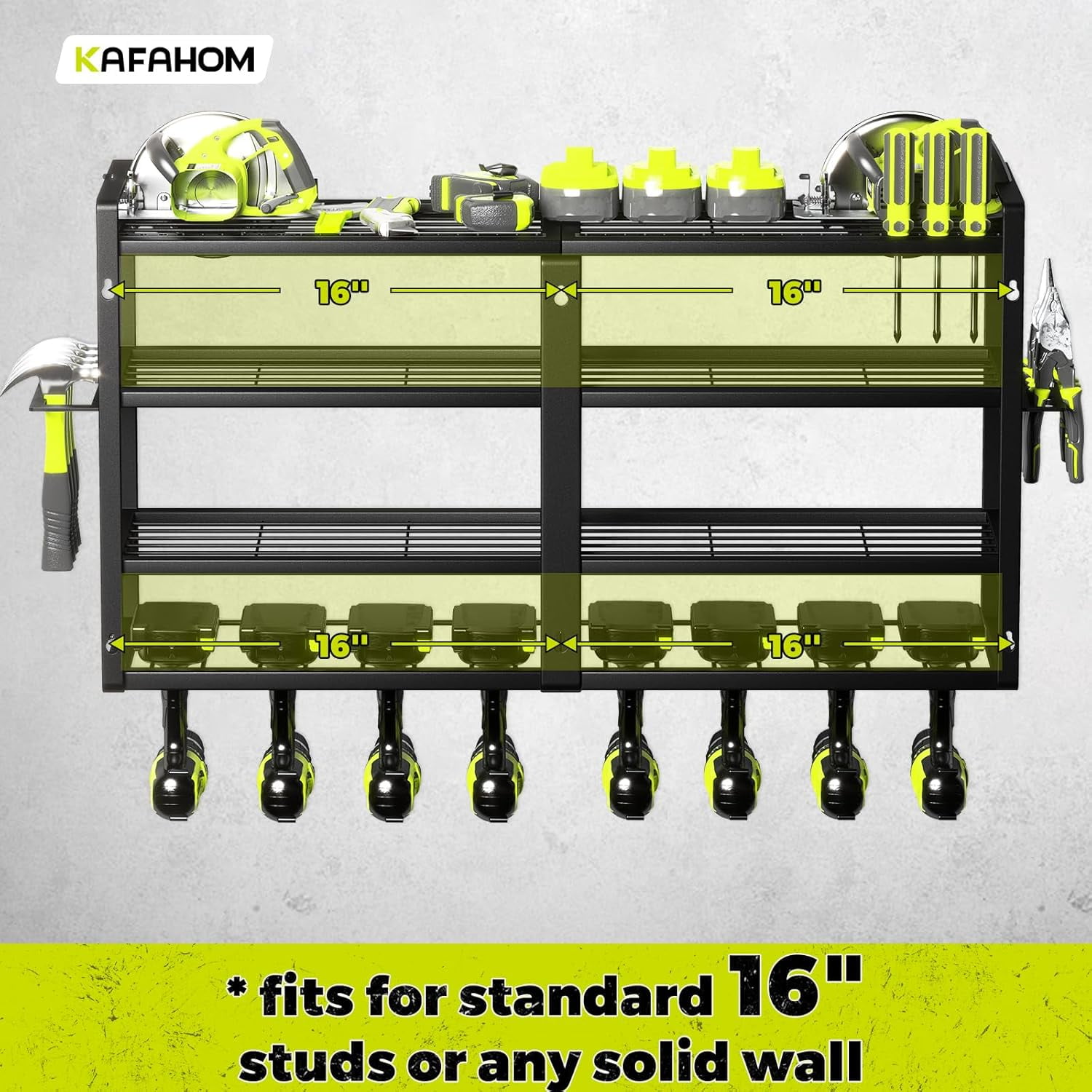 8 Drill Wall Mount Power Tool Organizer, 4 Tier Heavy Duty Metal Storage Rack with Screwdriver Plier Hammer Holders