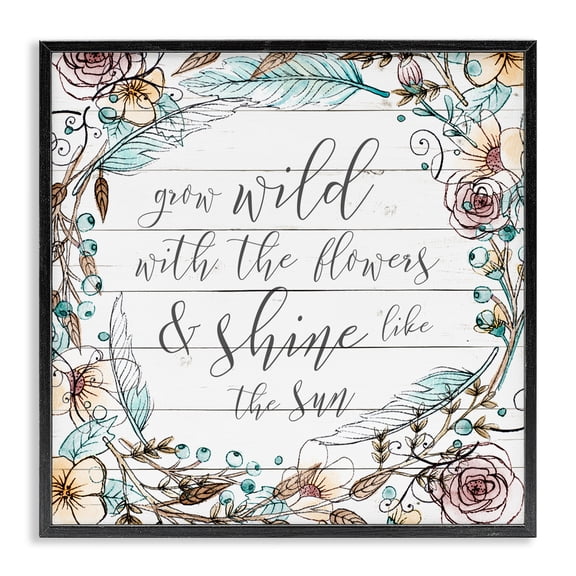Stupell Industries Farmhouse Grow Wild With Flowers Black Framed Giclee Art, 12 x 12, by SD Graphics Studio