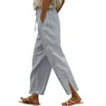 thumbnail image 2 of Yubnlvae Breathable Linen Straight Leg Pants - Split Hem Summer Palazzo with Pockets Grey, M, Includes 1 pc Pants per order, 2 of 4