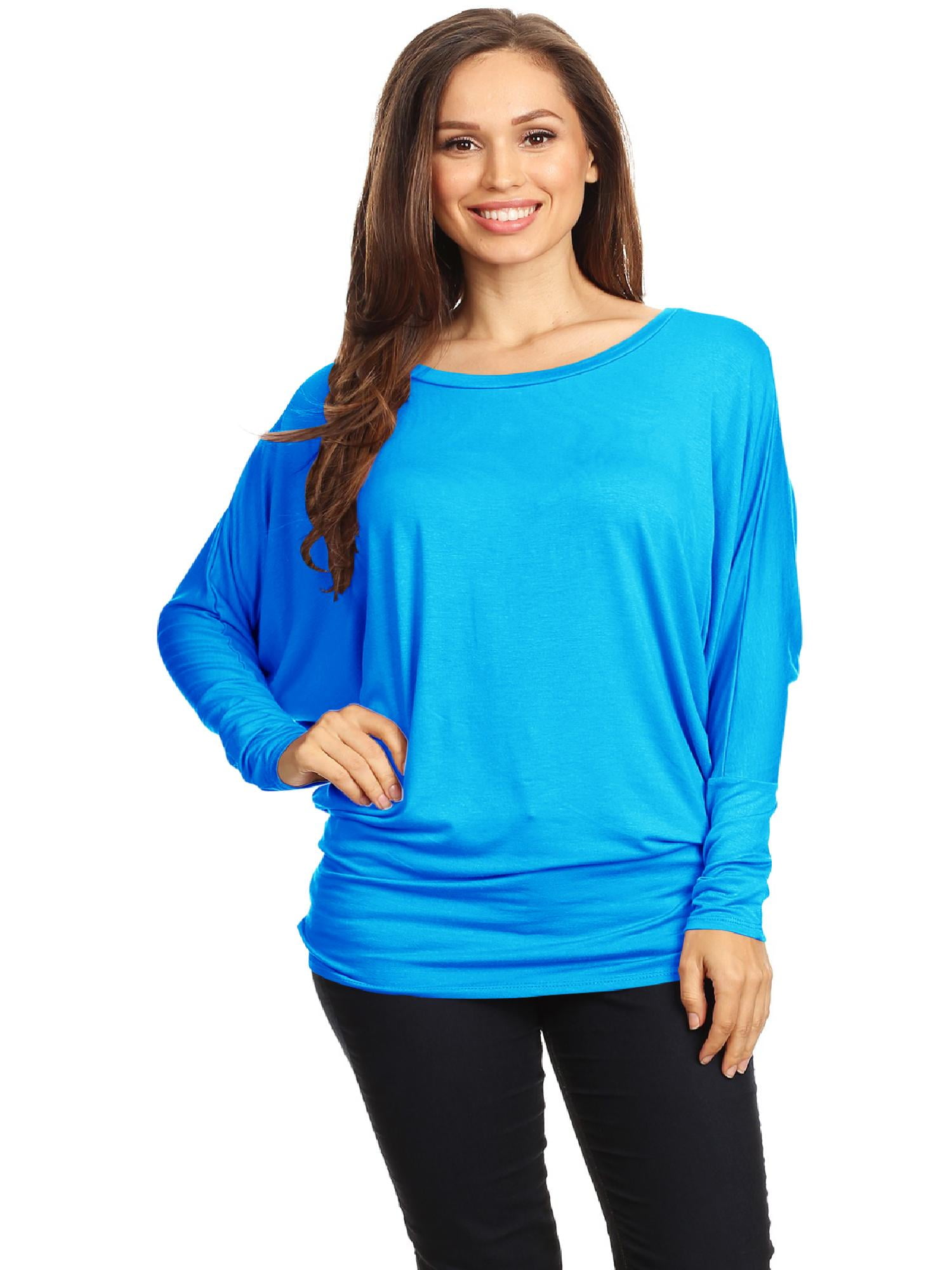 Women's Casual Solid Dolman Sleeve Long Sleeve Knit Loose Fit Tunic top