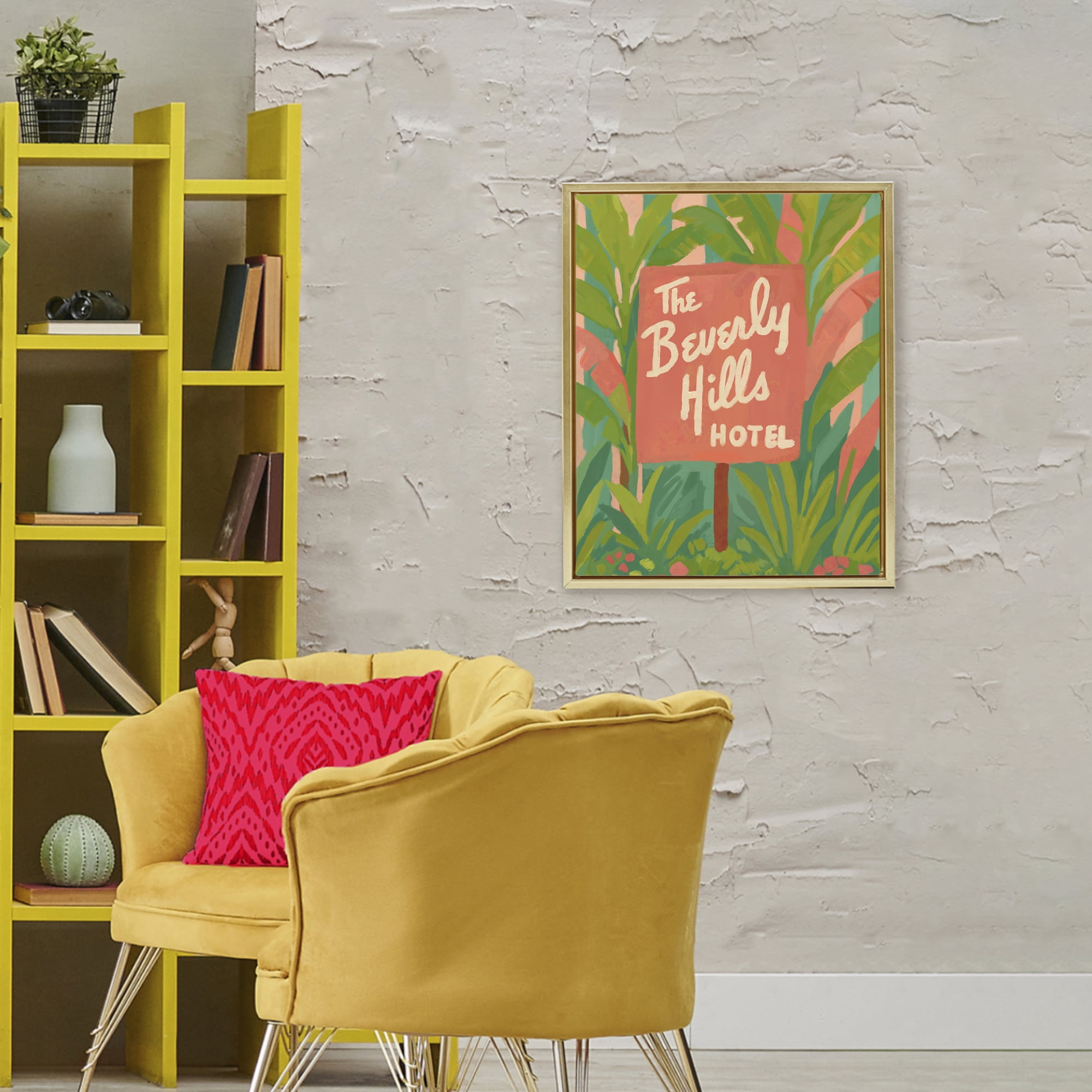 Stupell Industries Tropical Beverly Hills Hotel Gold Framed Floater Canvas Wall Art, design by Amelia Noyes