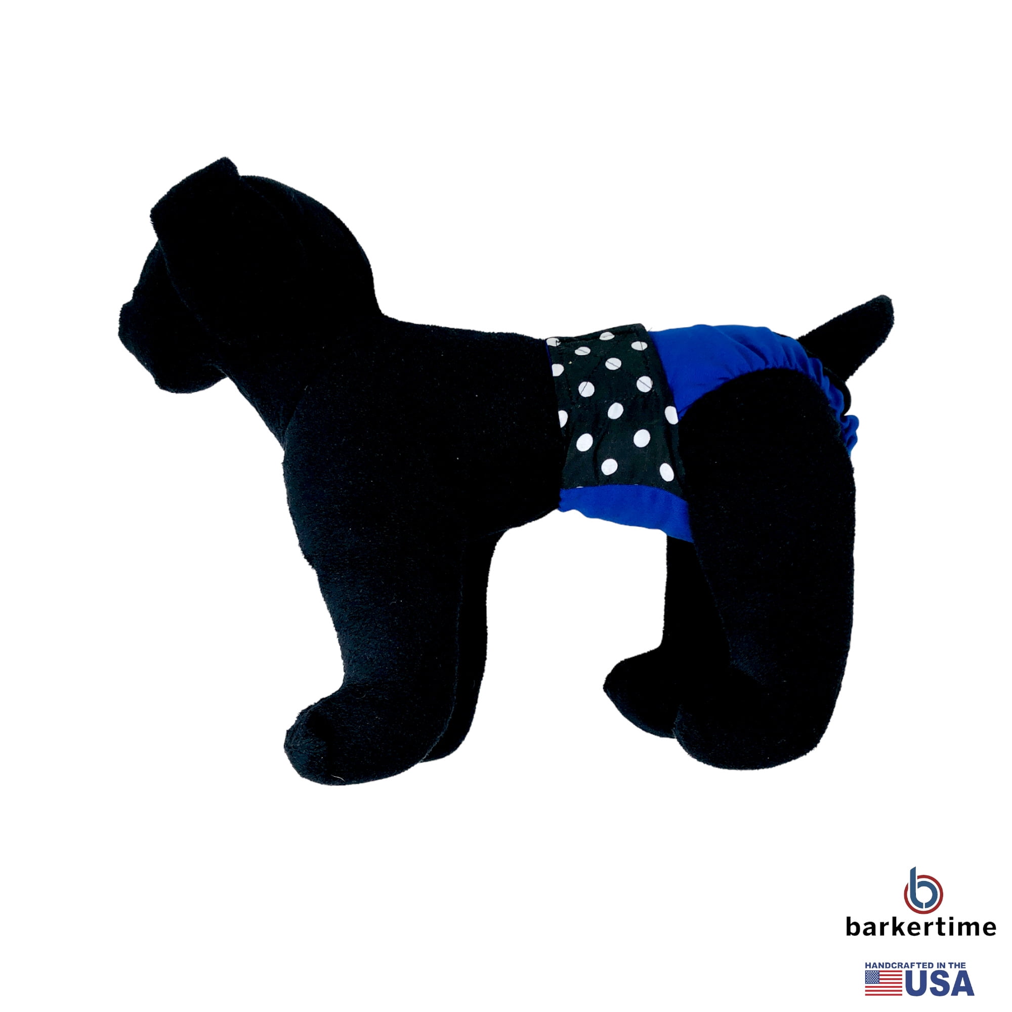 Barkertime Black Polka Dot on Blue Dog Diaper