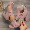 thumbnail image 5 of Pandaie Heeled Sandals for Women Open Toe Chunky Heels Ankle Booties Bohemian Cutout Wedge Summer Dressy Pumps Shoes with Ankle Buckles Pink Size 8.5, 5 of 9
