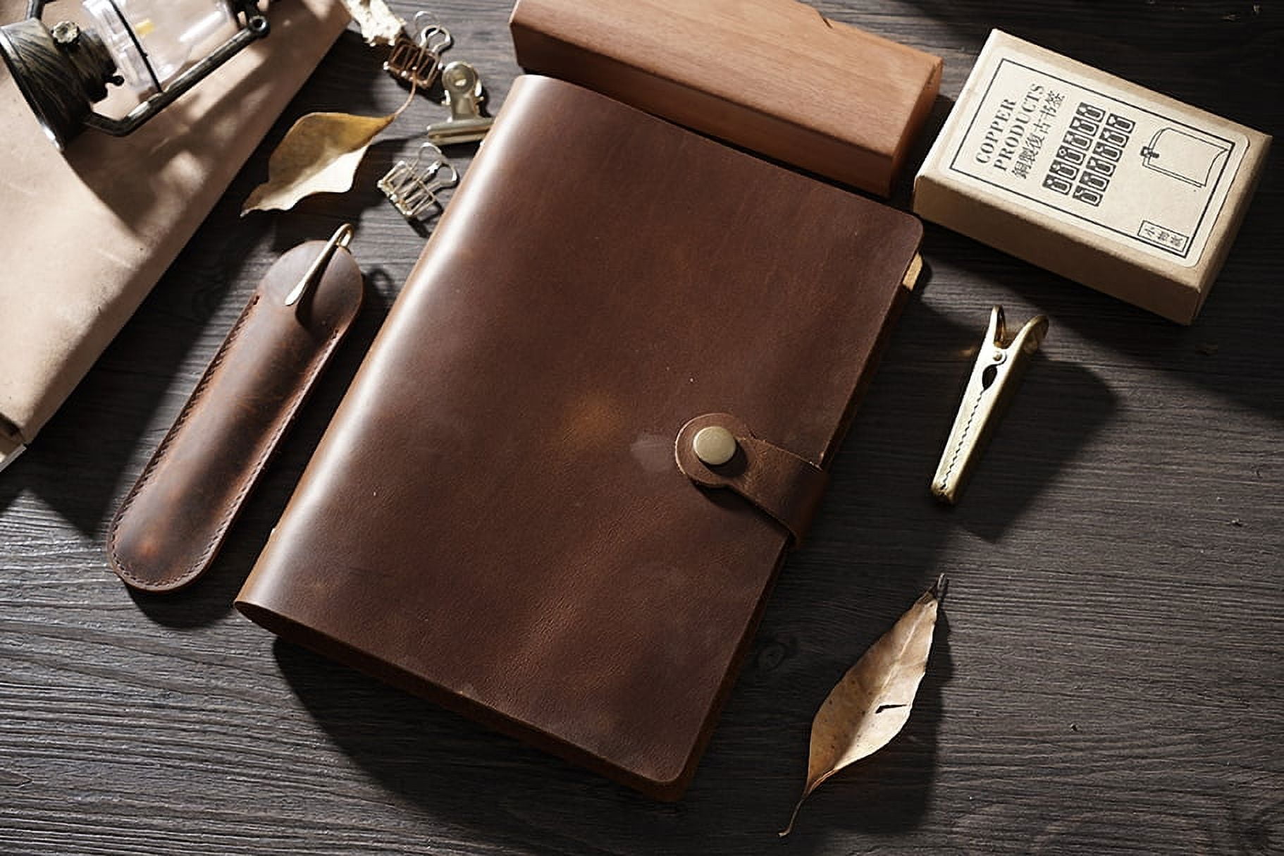 KISSKI·H Olvido A6 Binder Leather Journal Notebook, Refillable Travelers Notebook with Snap Button, 6 Ring Binder Writing Folio Cover, Versatile Diary/Planner/Sketchbook/Scrapbook, Dark brown