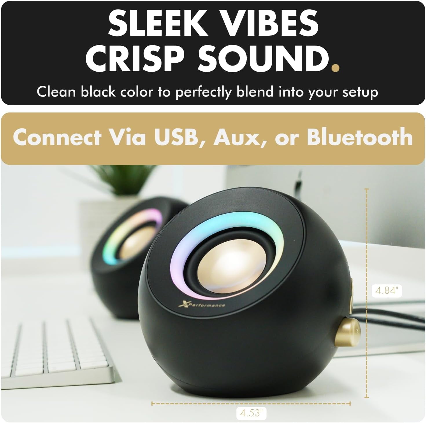 X9 Performance Black Computer Speakers for Desktop PC - Bluetooth, Aux, and USB Speakers with RGB Lighting for Desk Top, Laptops, Tablet