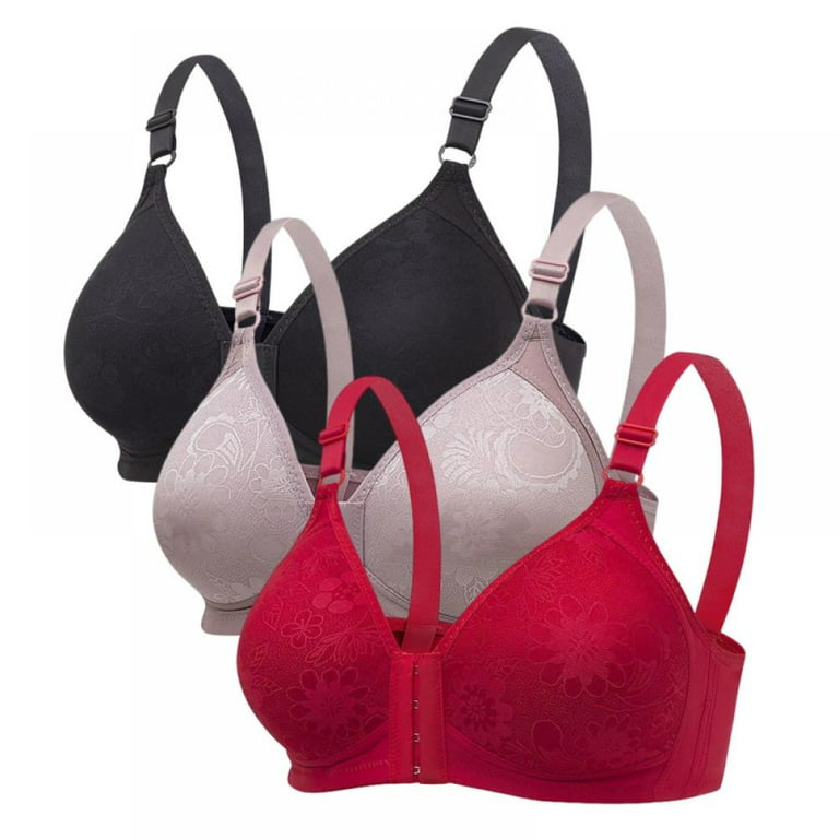 Women's Racerback Front Closure Bra No Padded Underwire Support Bras, Pack  of 3