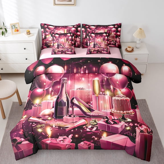 Castle Fairy High Heels Girl Twin Bedding Sets,Happy Birthday Bedding Comforter Set