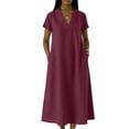 thumbnail image 3 of XiYing Robe pour Femme, Combinaison-Robe Décontractée à Manches Courtes pour Femme, Col en V Uni, Coupe Fluide Printemps/été, S-TTG,, 3 of 6