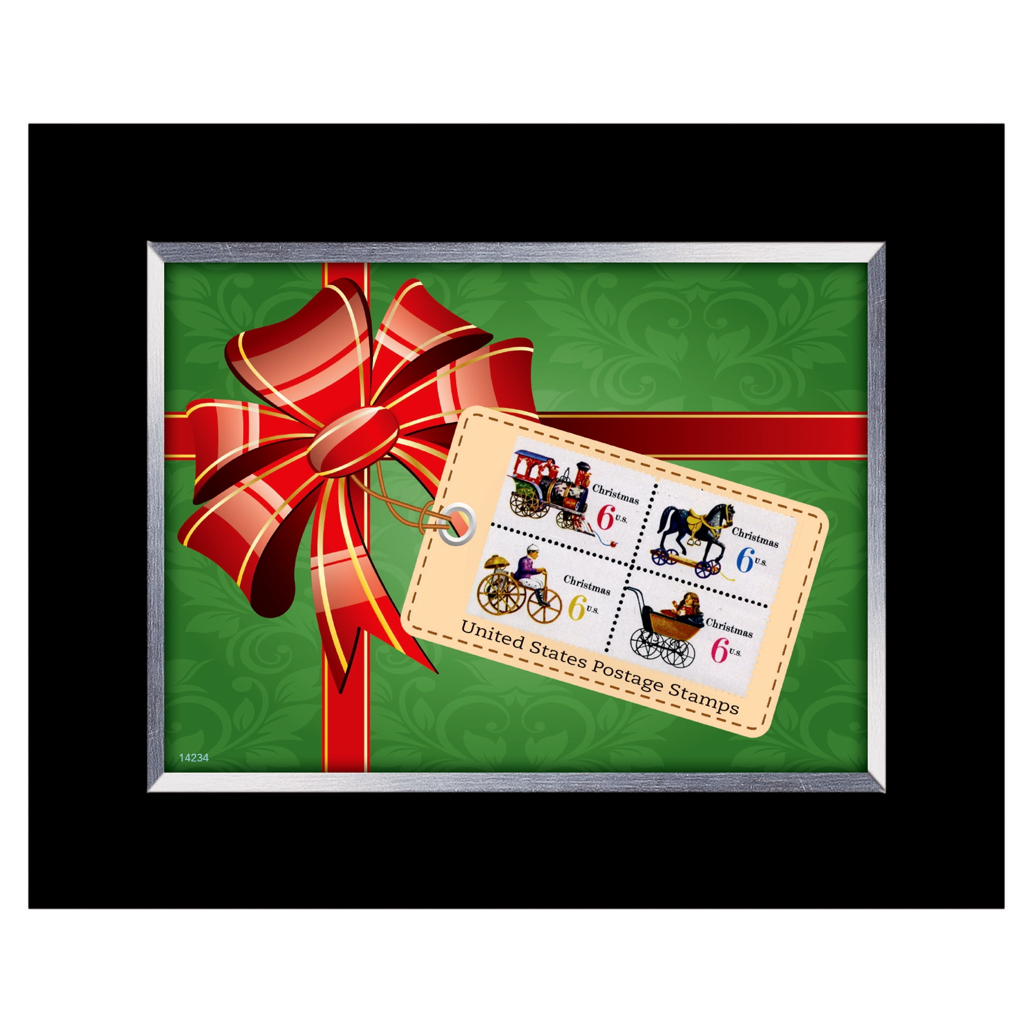 Framed Christmas Toy Stamp Collection with Black Wood Frame
