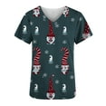 thumbnail image 4 of Chiccall Women's Christmas Costume V-Neck Short Sleeve Nursing Uniform Xmas Santa Gifts Snowman Candy Canes Printed Workwear Holiday Graphic Tees Blouse Scrubs Tops with Pockets,on Clearance, 4 of 5