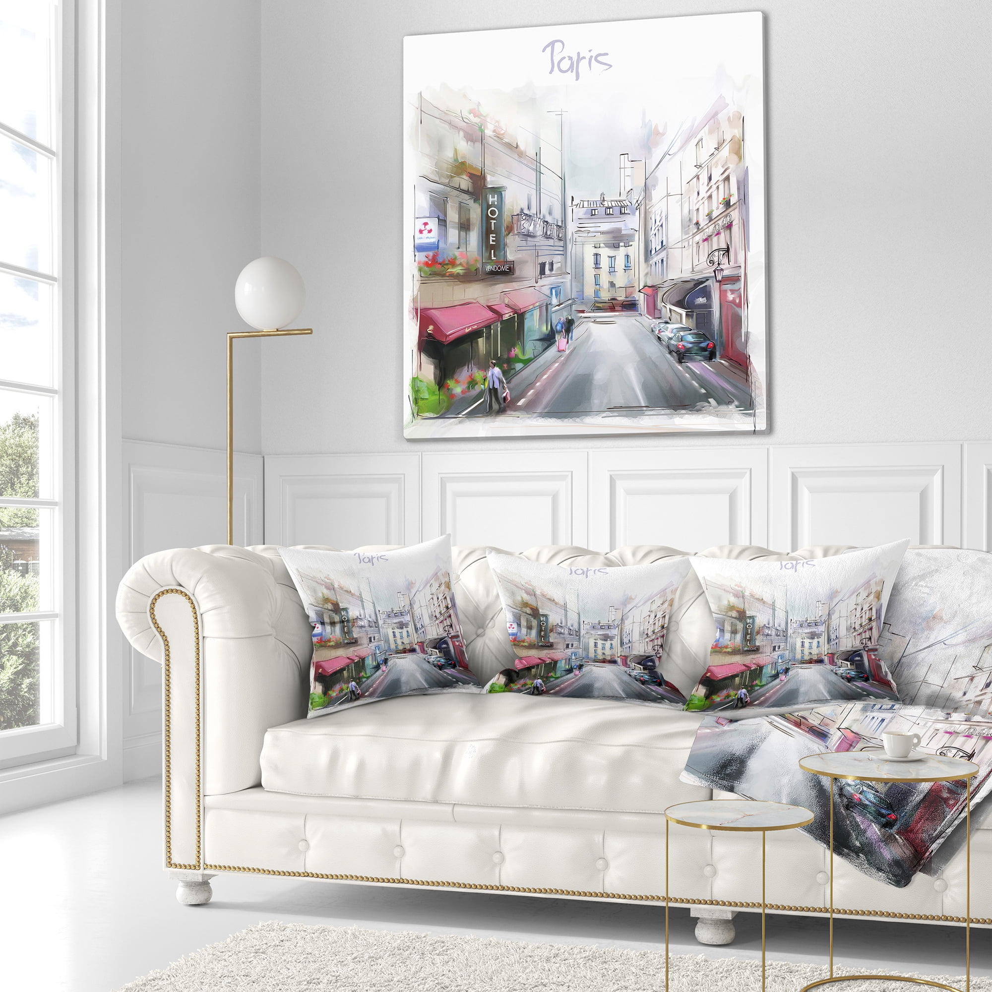Designart Paris Illustration - Cityscape Digital Throw Pillow - 18x18