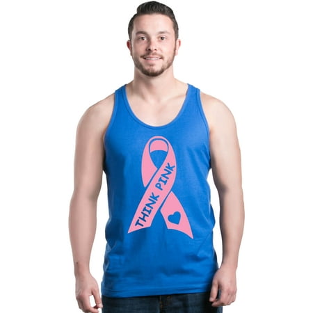 Shop4Ever Men's Think Pink Ribbon Breast Cancer Awareness Graphic Tank